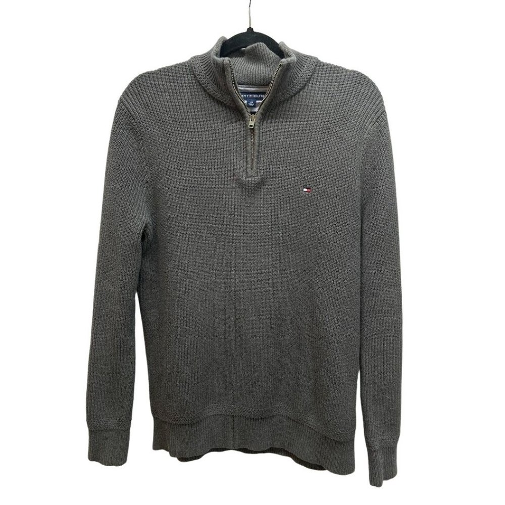 Tommy Hilfiger Men's Quarter Zip Pullover Knit Sweater Gray Size L
